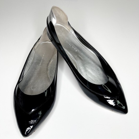 BALENCIAGA Point Toe Ballet Flat Patent Leather Silver Size 7 - Picture 1 of 11